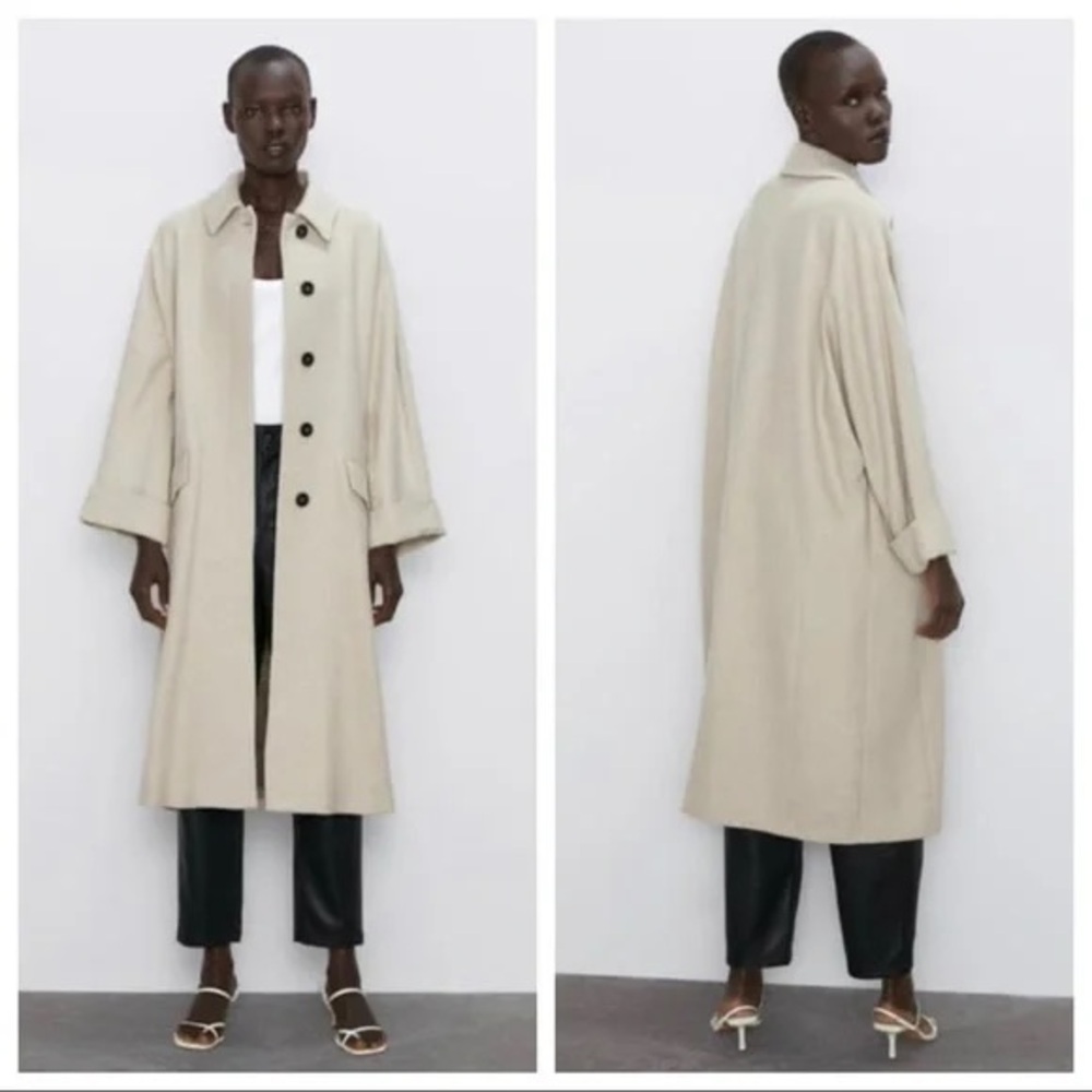 NWT; ZARA OVERSIZED BUTTONED TRENCH COAT LIGHT WISKEY 🔶